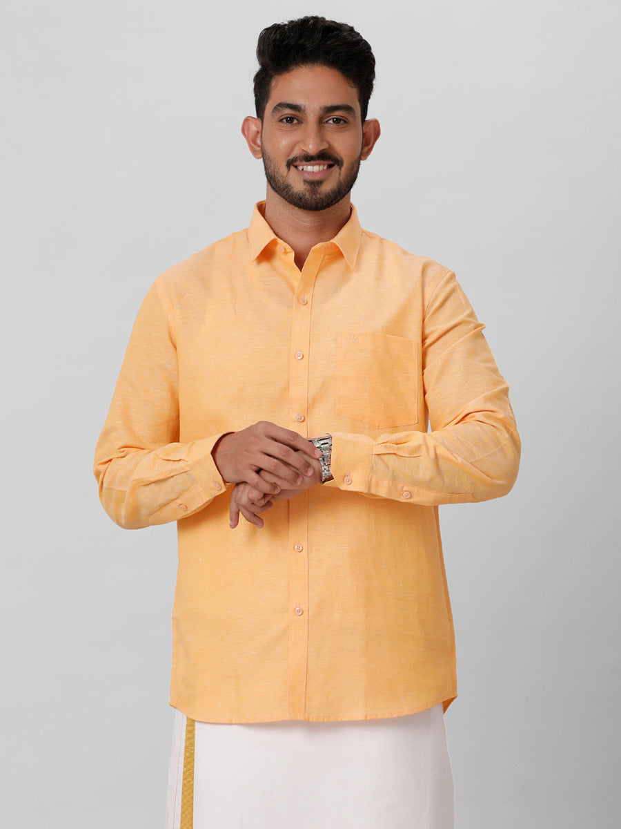 Mens Linen Cotton Formal Orange  Shirt LF8