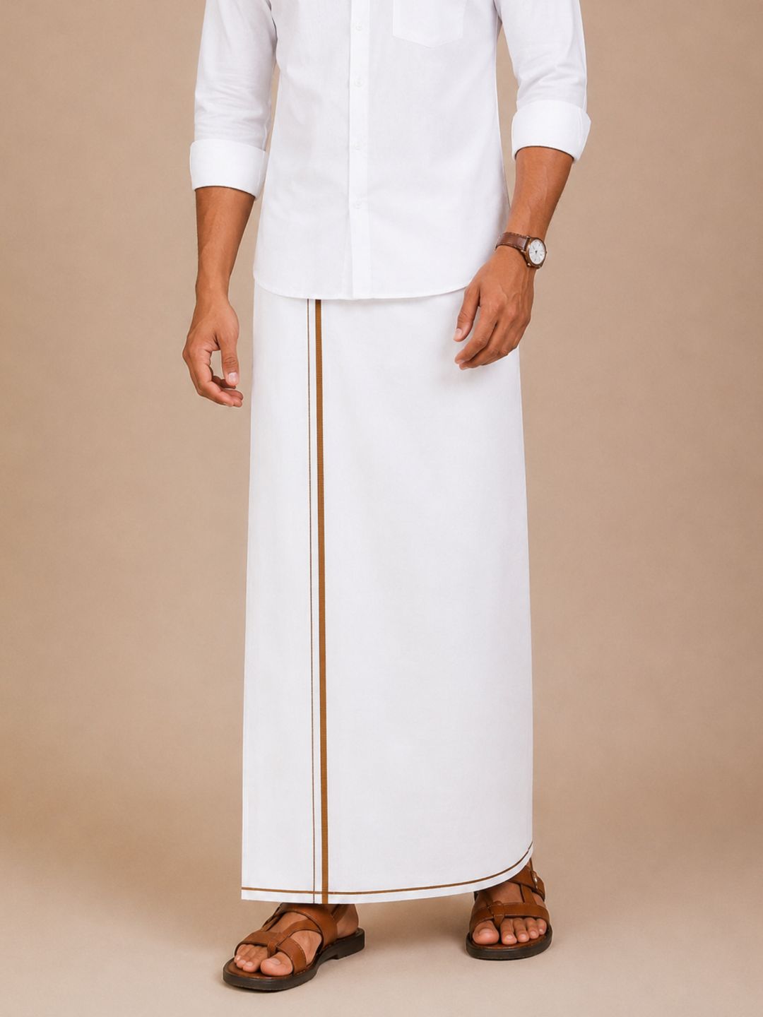 Men 100% Cotton Single Layer White Dhoti with Small Border Smart Nice SN01