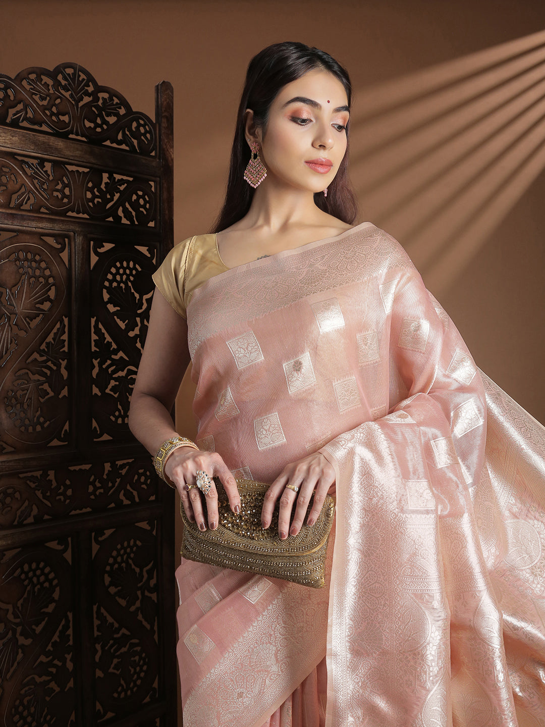 Women Baby Pink Cotton Weaving Saree PCS262