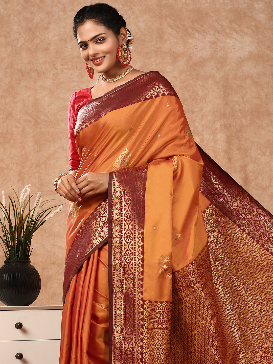 Women Semi Silk Saree Orange SS198