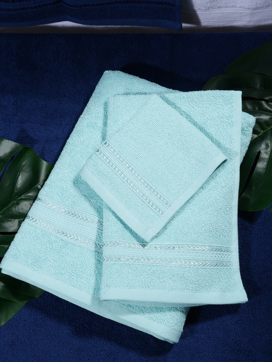 Premium Soft & Absorbent Light Blue Terry Hand Towel, Face Towel & Bath Towel 3 in 1 Combo