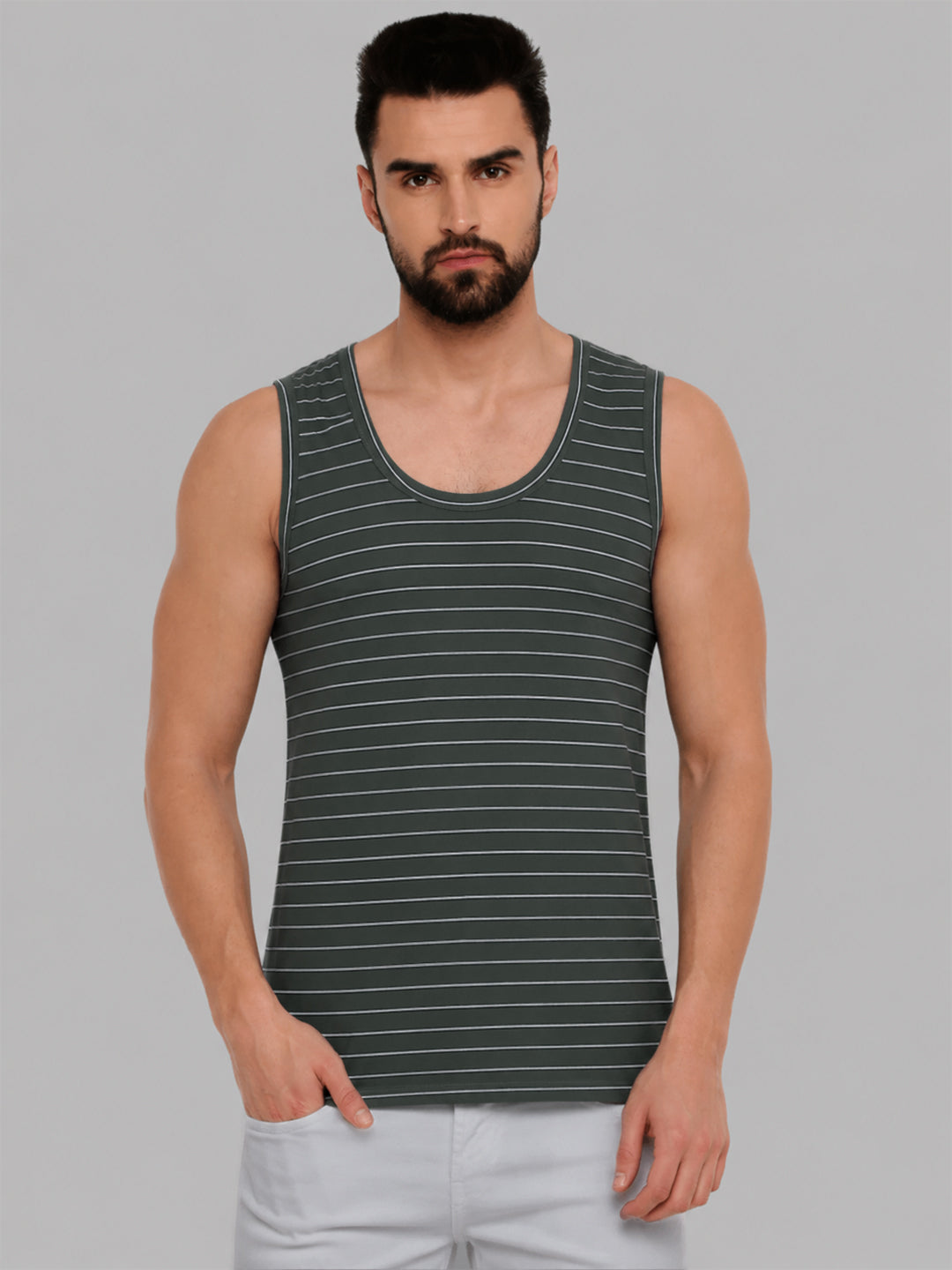 Combed Cotton Assorted Colour Vest RNBS Win Striped (Pack of 2)