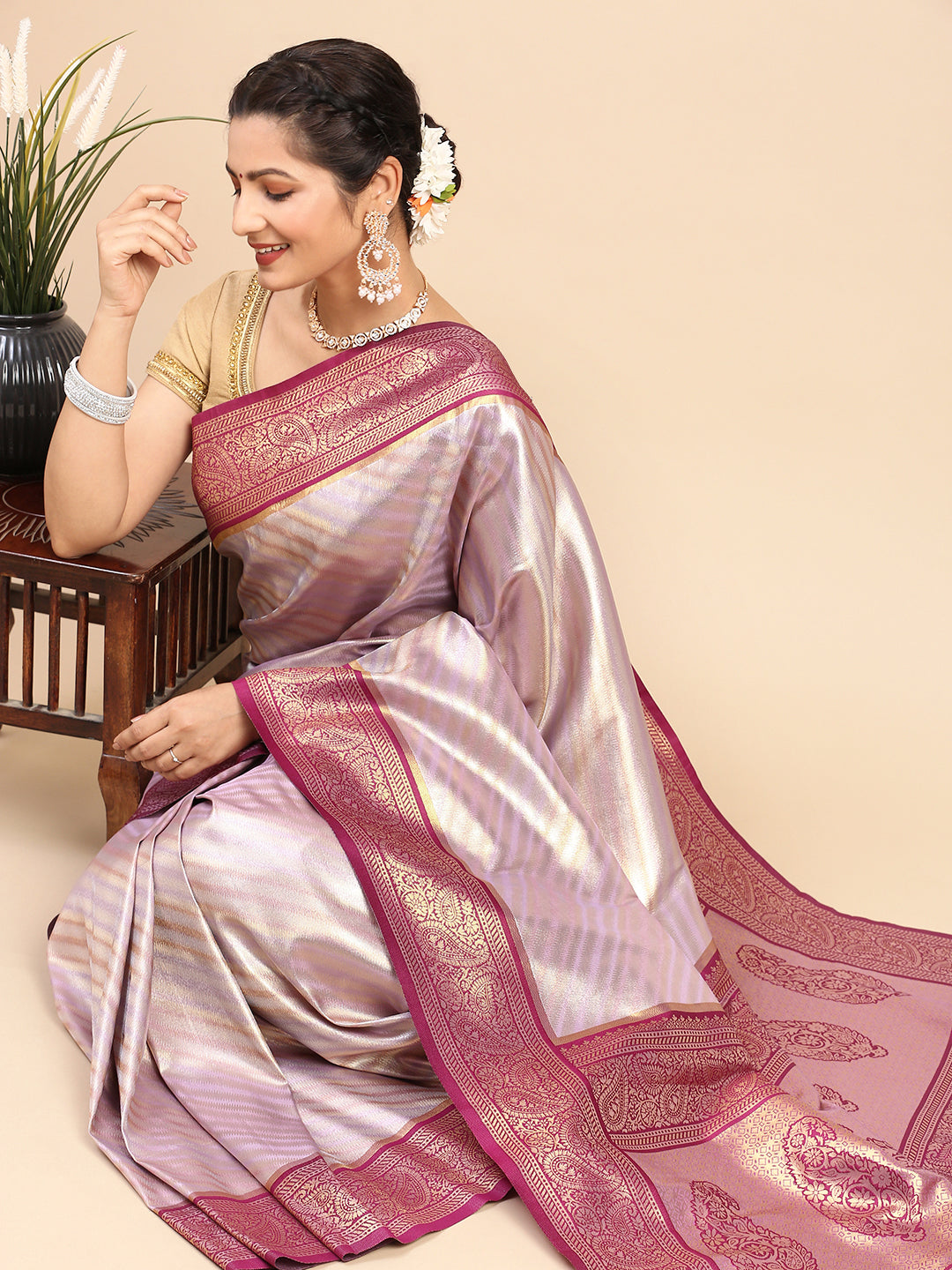 Womens Semi Silk Saree Purple SS229