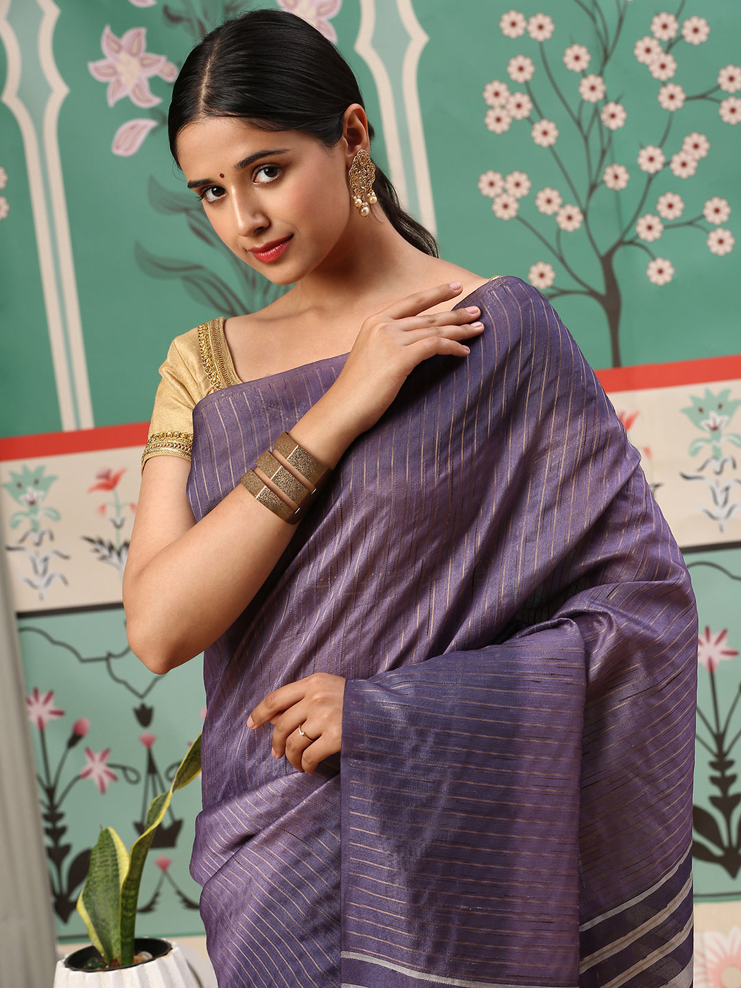 Women Semi Raw Silk Weaving Saree Violet SRS70