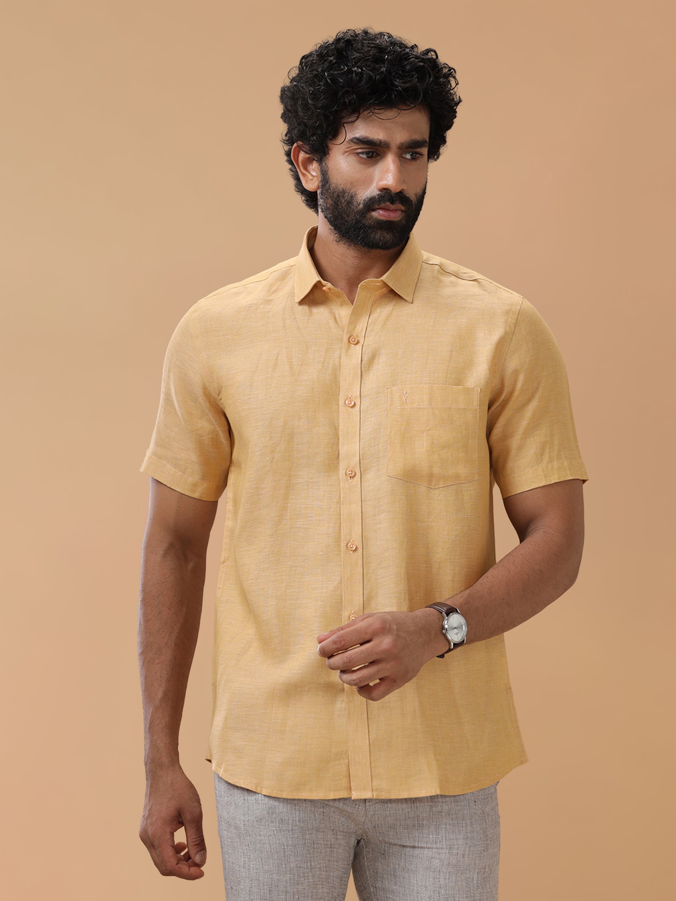 Pure Linen Light Orange Smart Fit Shirt L96