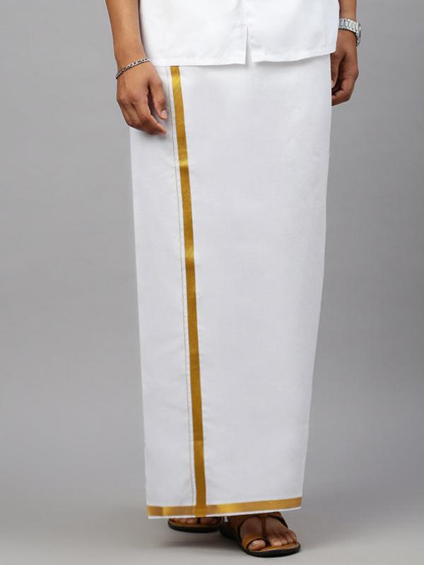 Men White with Gold Jari Border Readymade Pocket Single Layer Dhoti 248