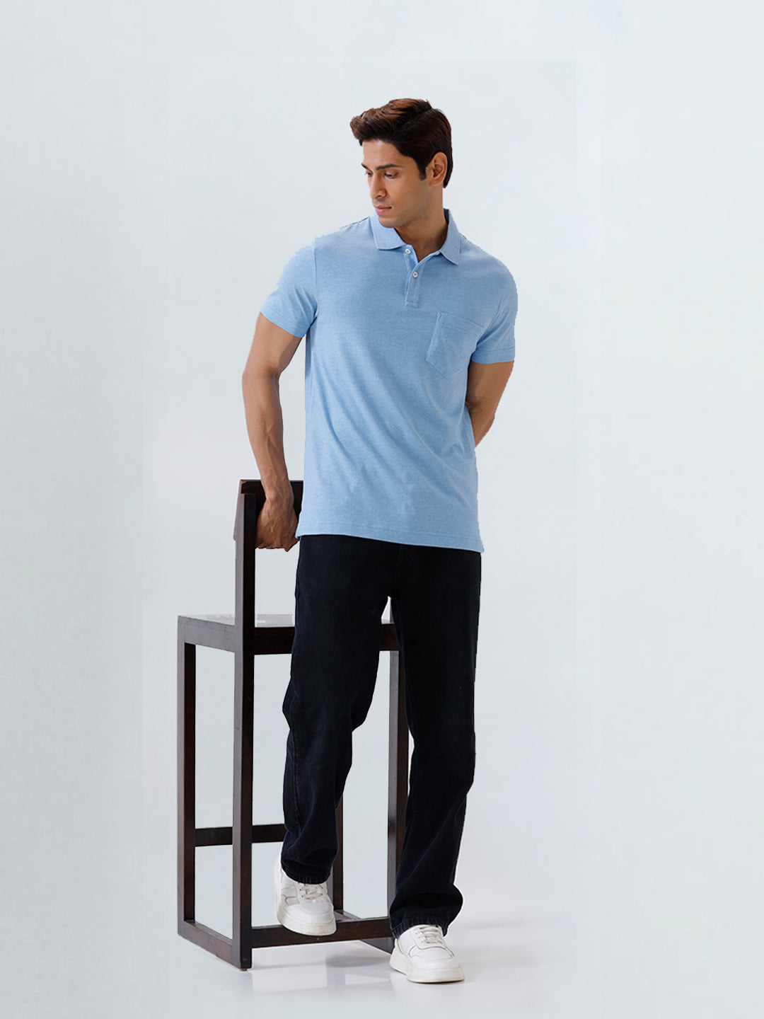 Men TENCEL™ Modal Fibers with Micro technology Polo T-Shirt Sky Heather EMP7