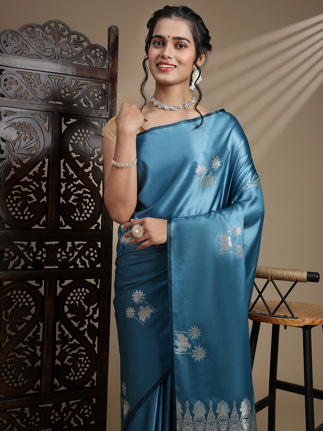 Women Blue Soft Silk Saree SS389