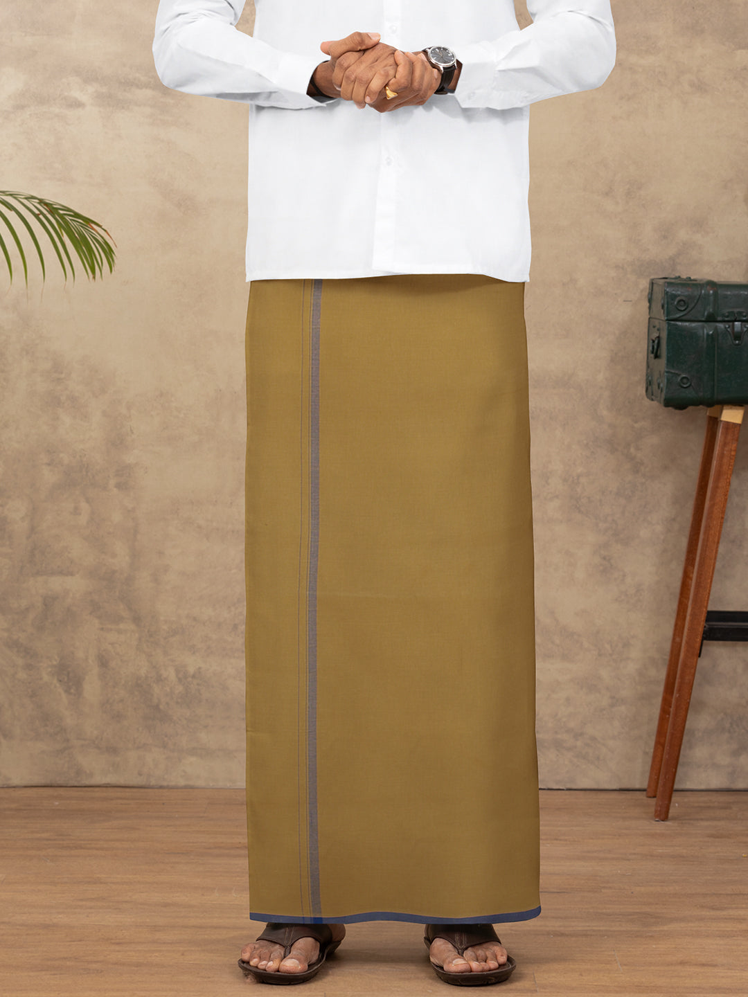 Men Cotton Blend Single Layer Mustard Dhoti with Fancy Border Enrich Colour 10