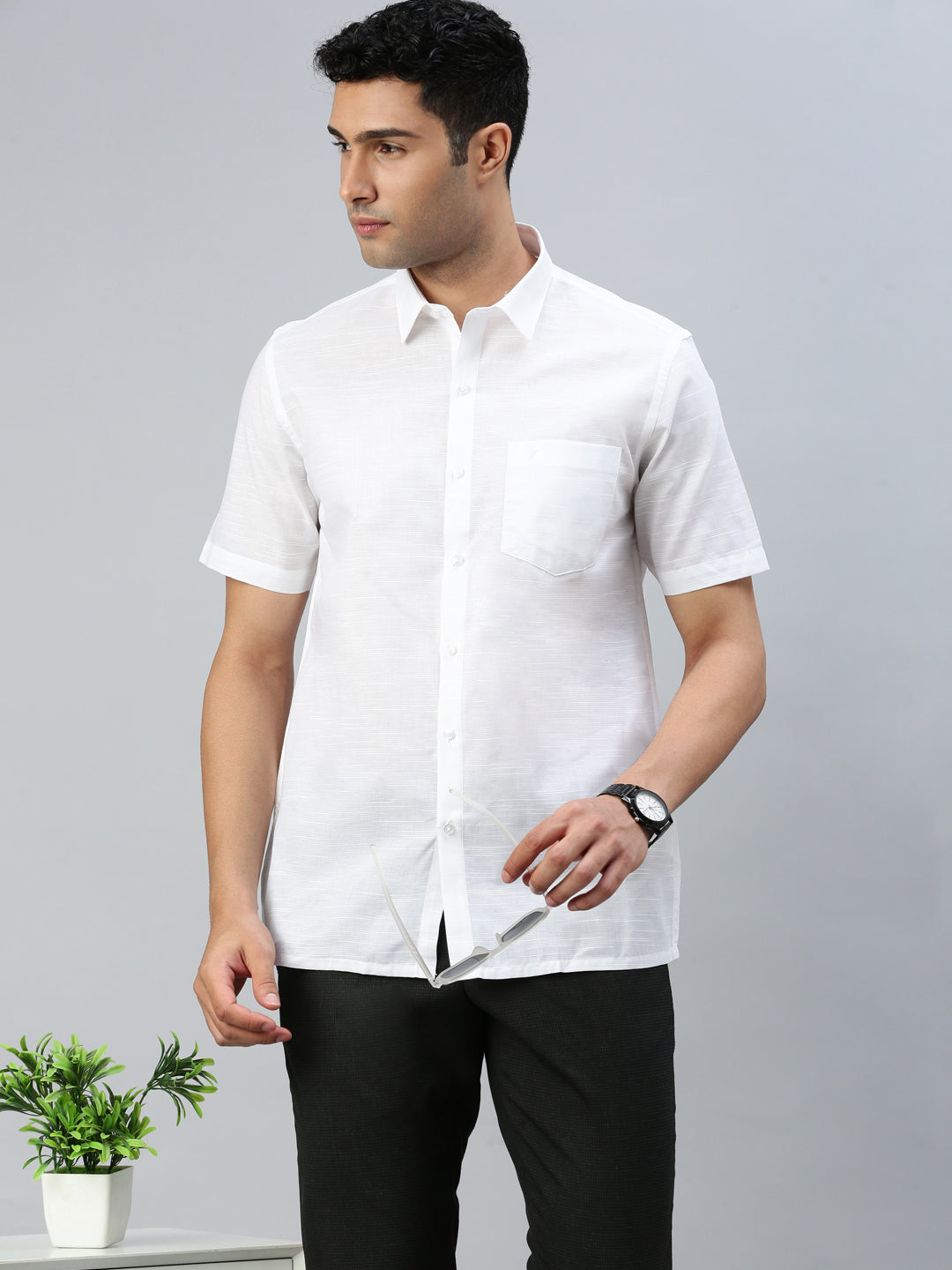 Men Cotton Rich White Shirt Celebrity White V5