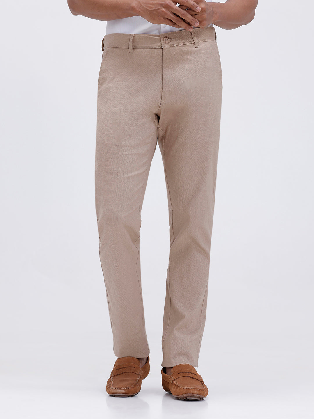 Men Linen Cotton Smart Fit Pant Light Brown
