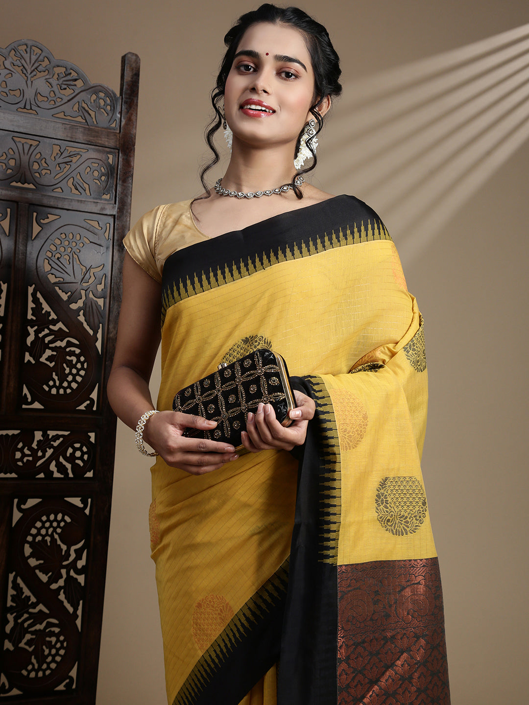 Women Kora Cotton Yellow Saree SK120