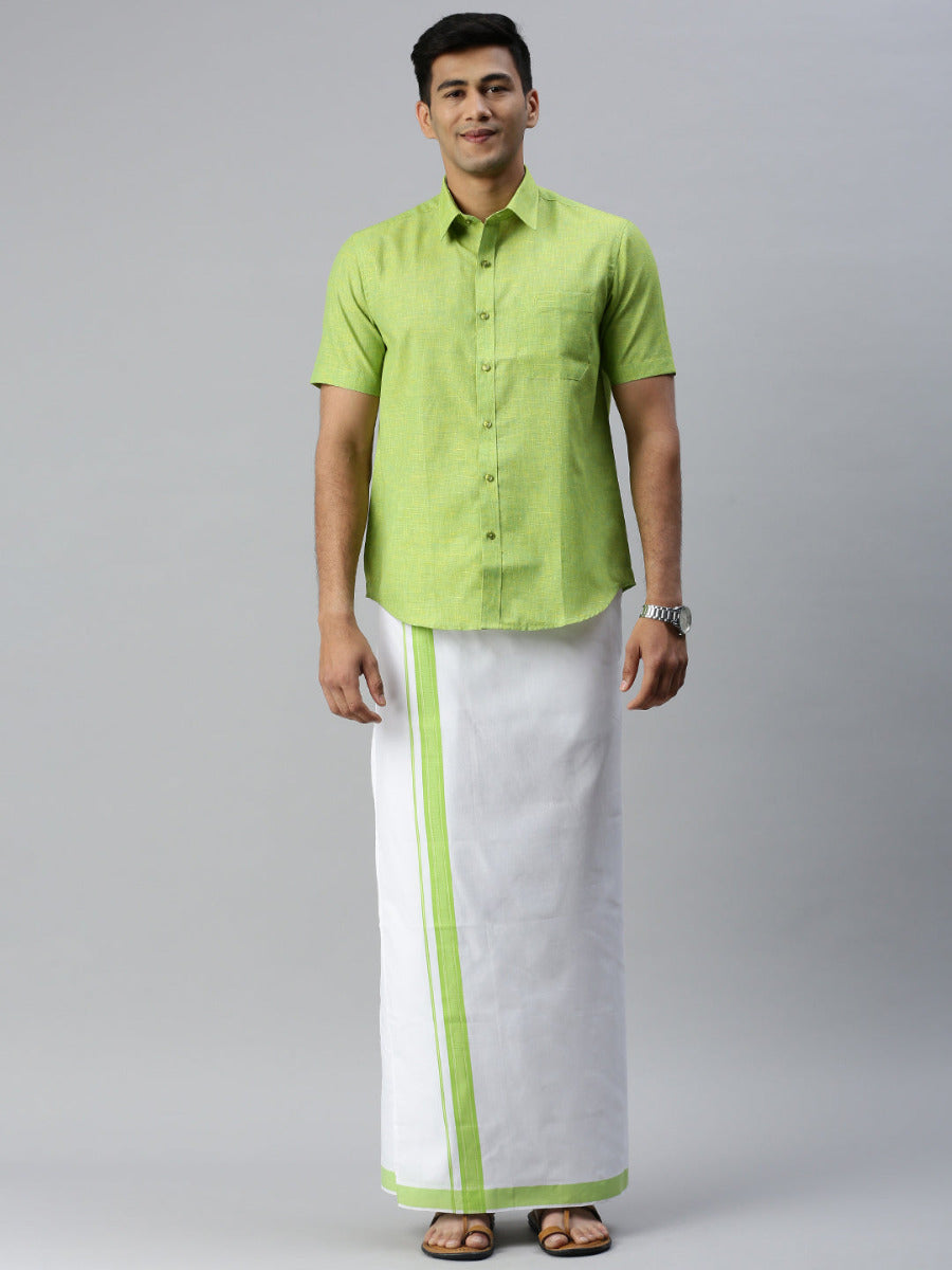 Men Matching Border Dhoti & Half Sleeves Shirt Set Trendy CC4