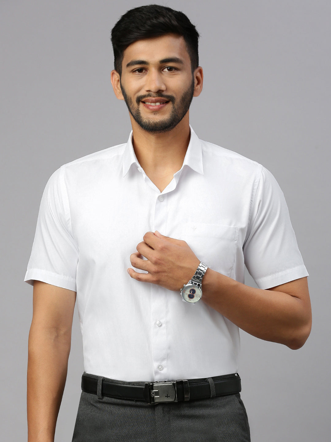 Mens Smart Fit Poly Cotton White Shirt Half Sleeves White Mark