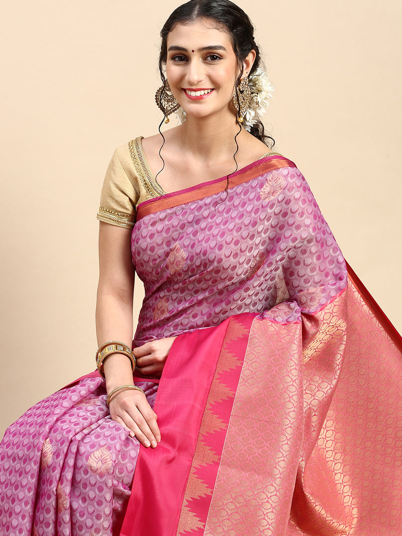 Stylish Navy & Pink Semi Kora Cotton Saree with Contrast Pallu SK82