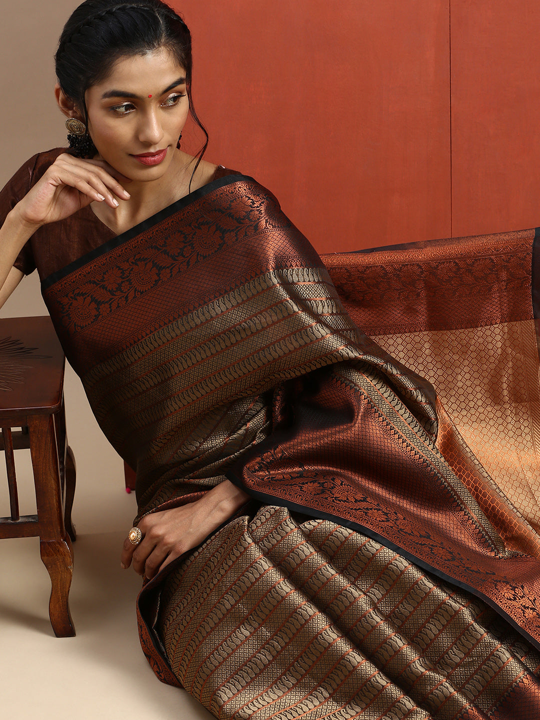 Black Color Silk Saree With Copper Zari & Blouse at Rs 599/piece | Zari  Border Sarees in Surat | ID: 2850306050988