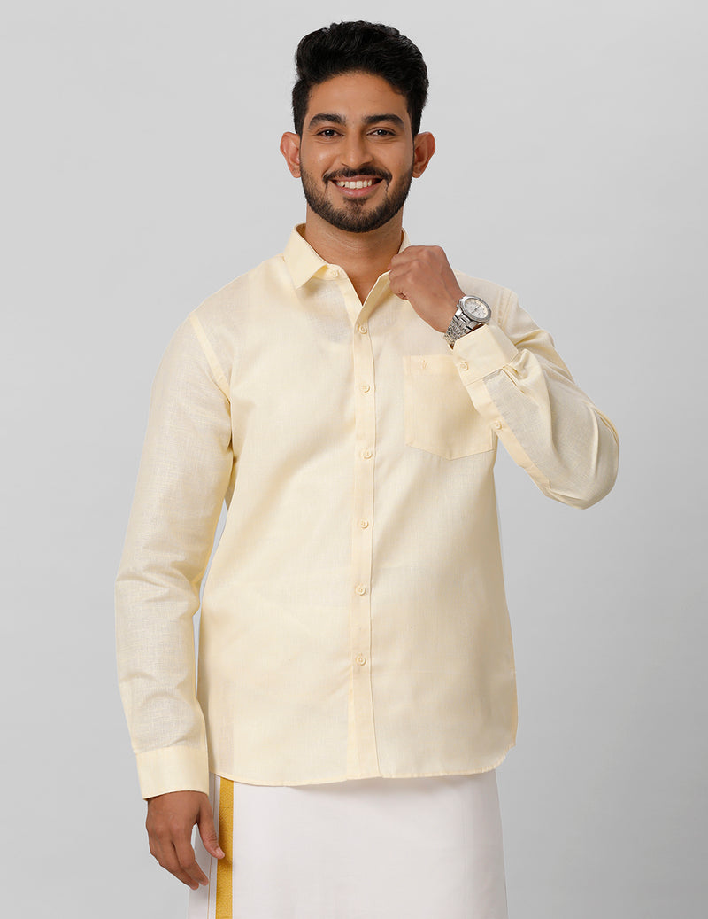 Mens Cotton Formal Shirt Full Sleeves Yellow T3 CV1