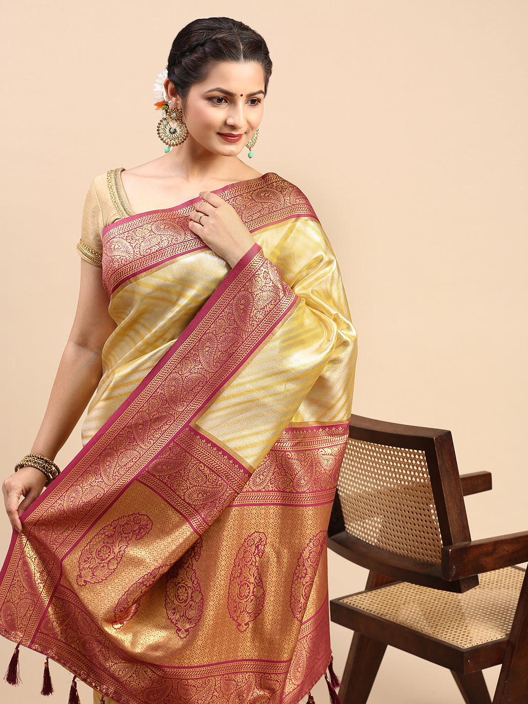 Womens Semi Silk Saree Yellow SS226