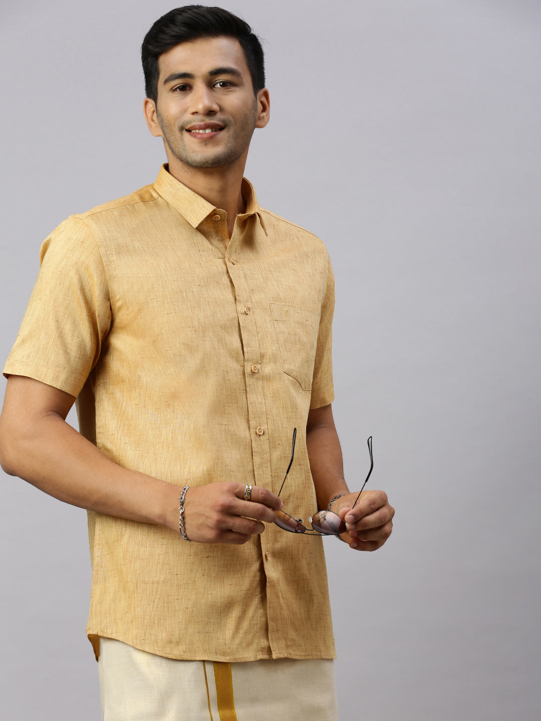 Mens Macho Mustard Matching Border Dhoti  With Full & Half Sleeves Shirt Set CCB