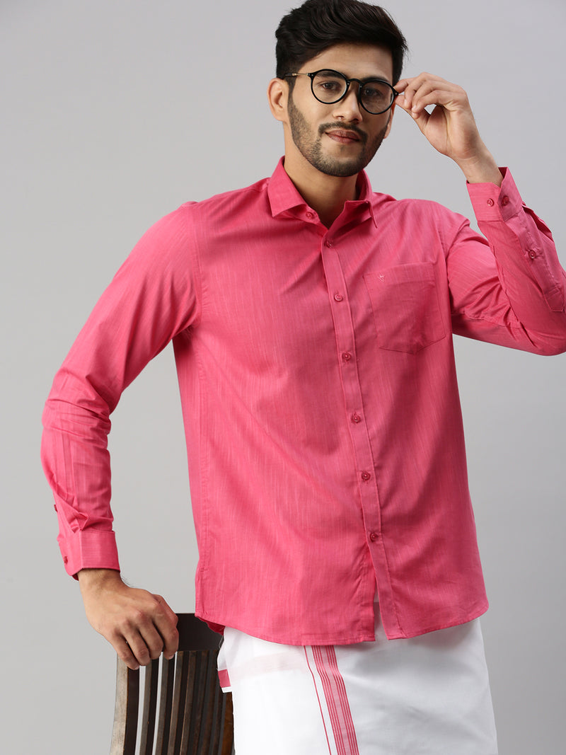 Mens Pink Matching Border Dhoti & Full Sleeves Shirt Set Evolution IC2