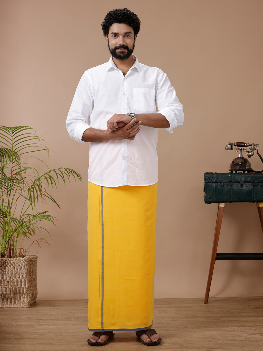 Men Fancy Border Dhoti Yellow Enrich Colour 13 (GLDF)