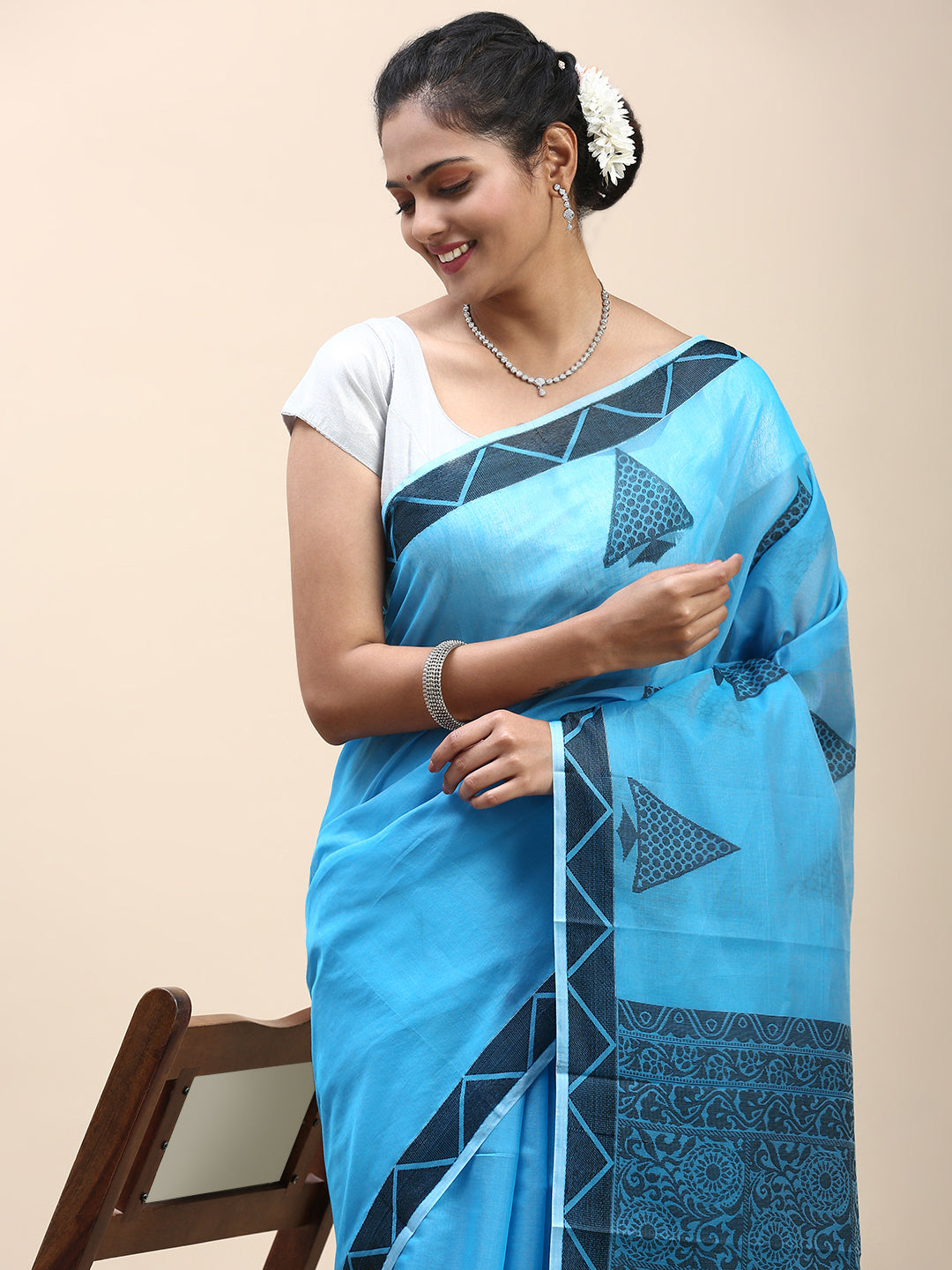 Women Semi Silk Saree Blue SS302