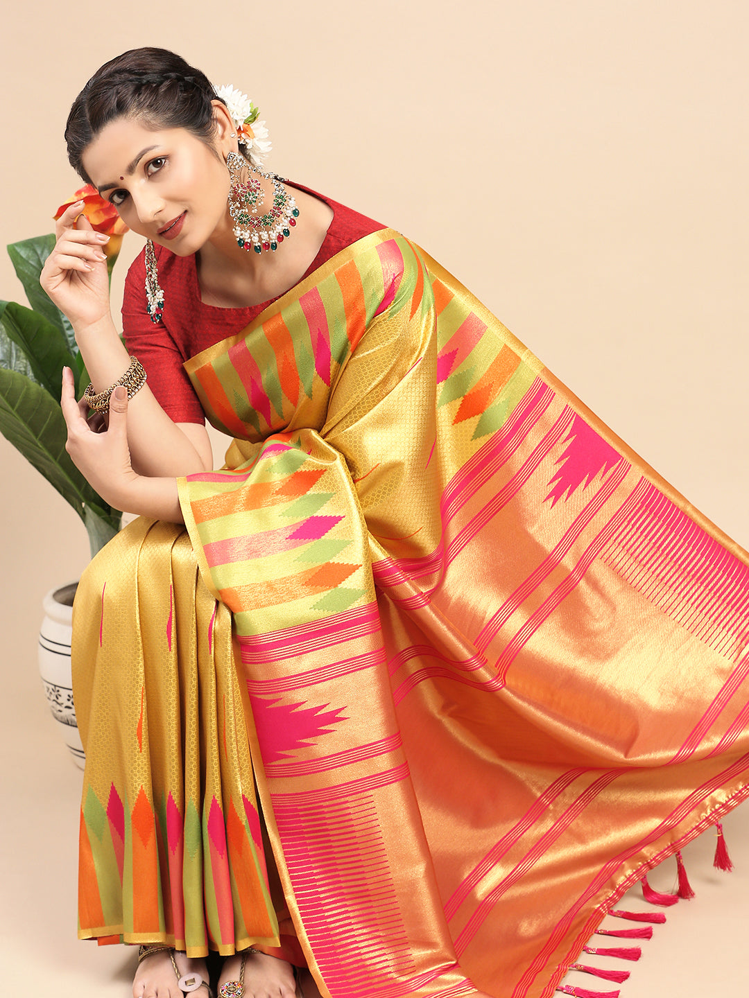 Womens Semi Silk Saree Yellow SS248