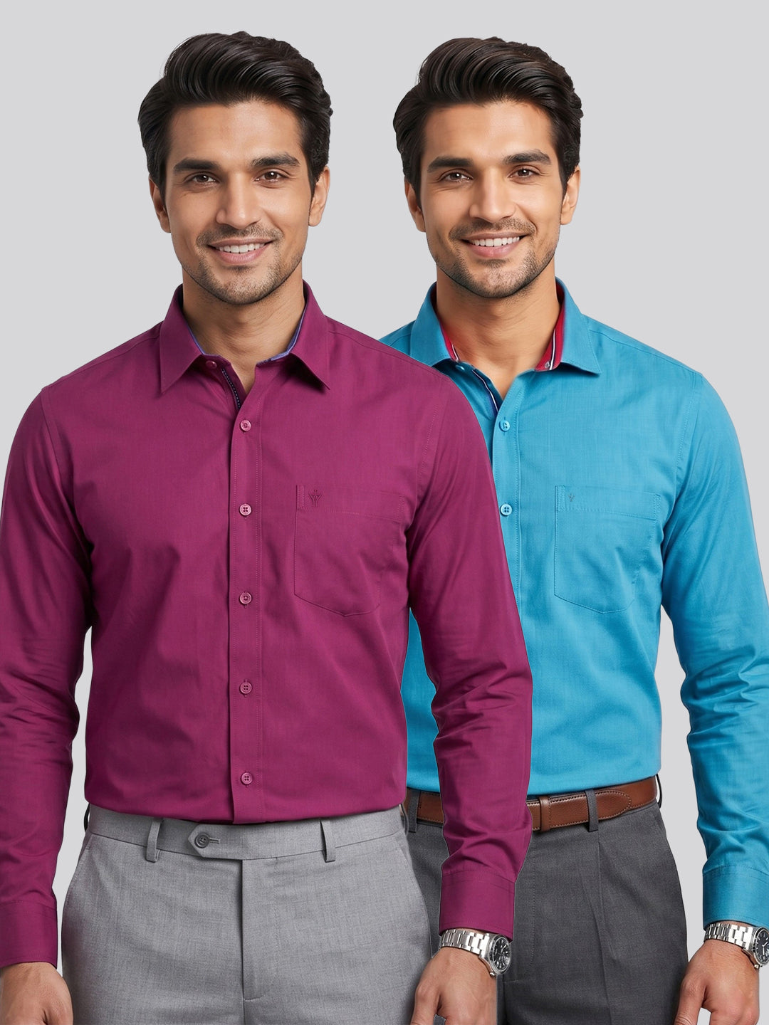 Men's 100% Cotton Smart Fit Deep Pink & Blue Shirts – 2 Piece Combo
