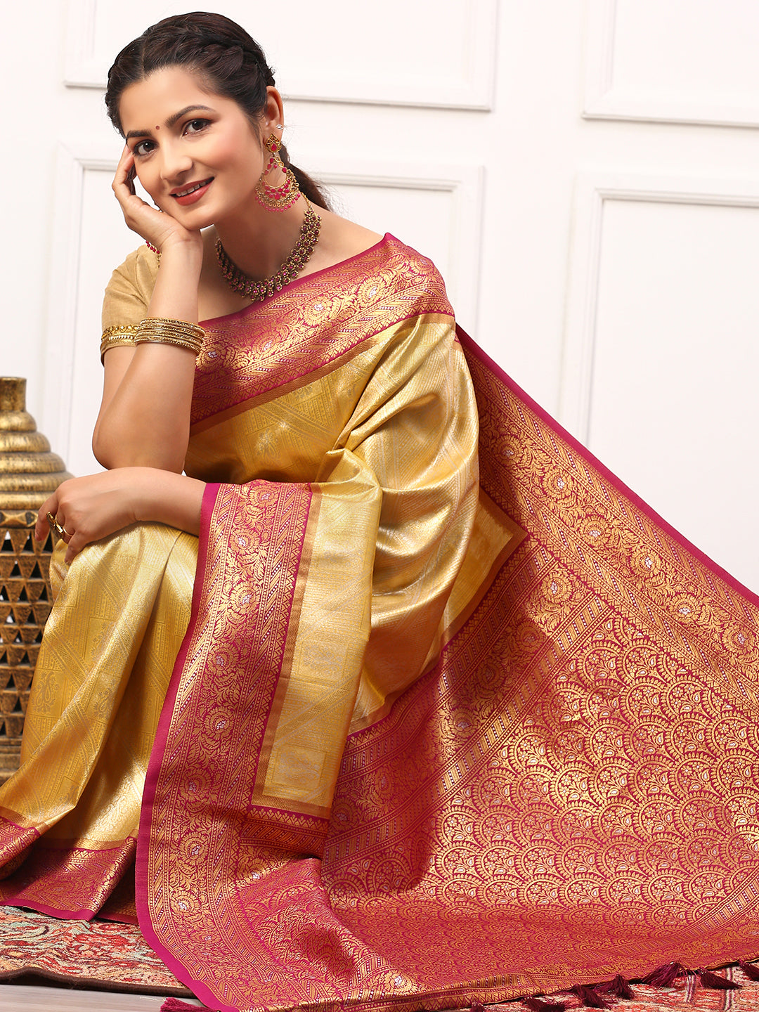 Womens Semi Silk Saree Yellow SS266