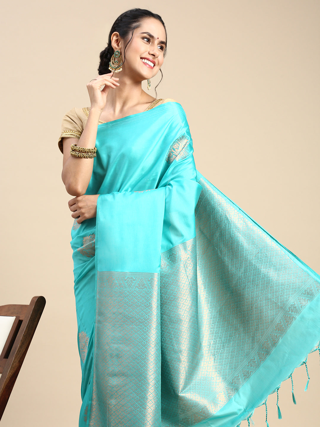 Teal Colour Banarasi Silk Saree