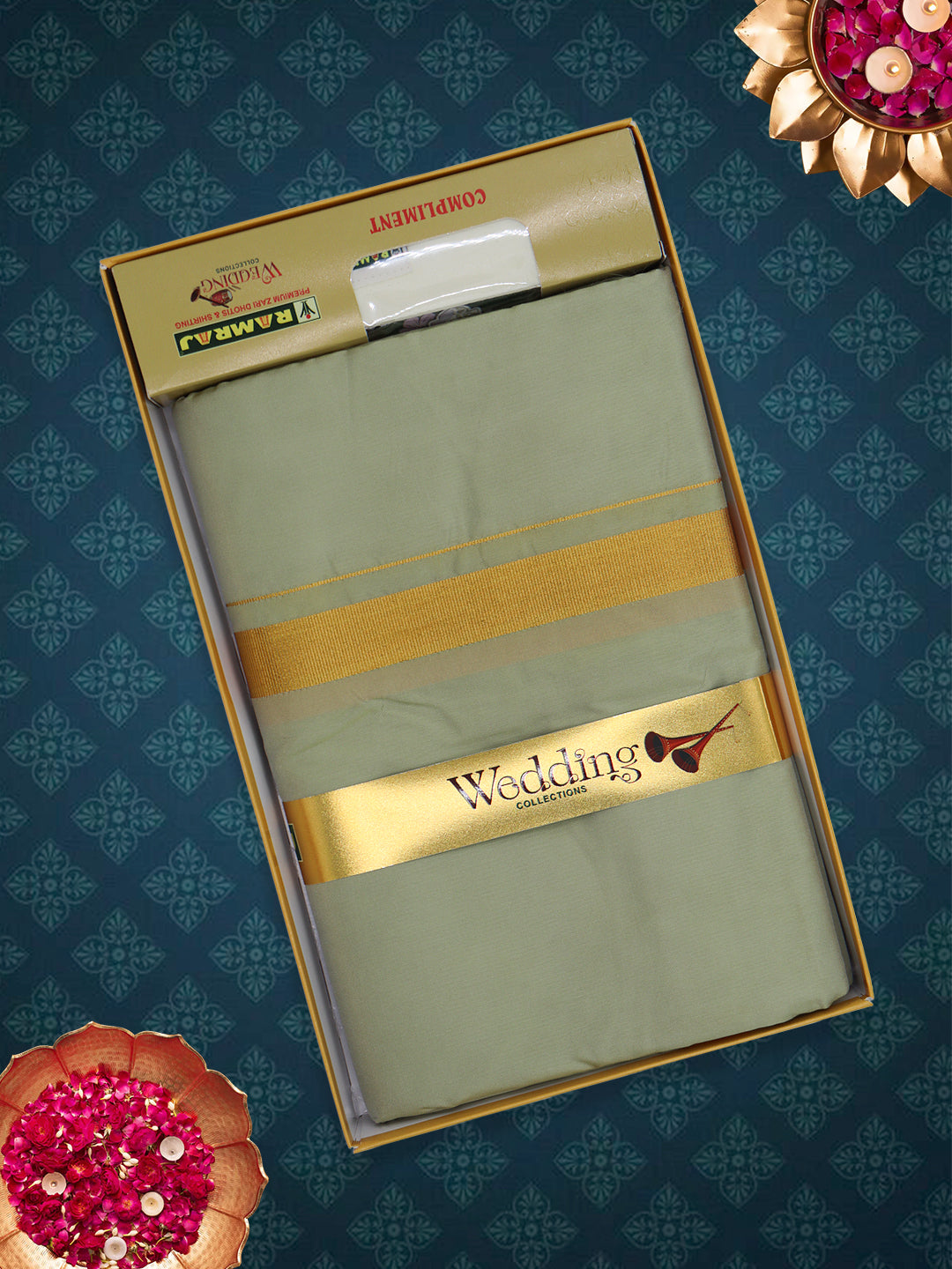 Men Art Silk Dhoti & Shirting Set F.Green Ashirwath (2 in 1)