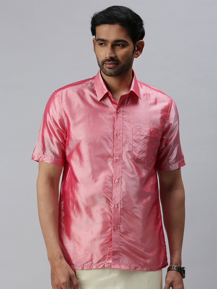 Mens Silk Feel Pink Colour Half Sleeves Shirt SFC02