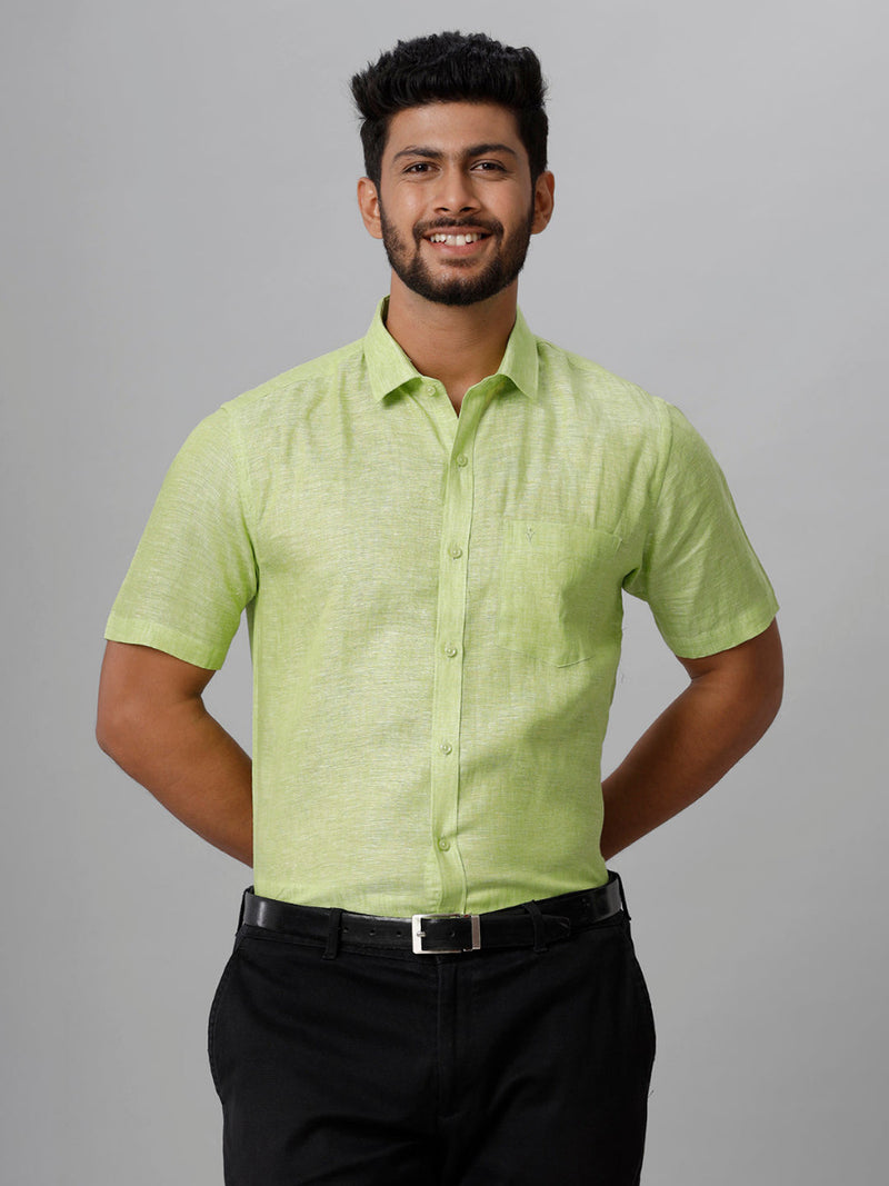 Mens Pure Linen Lime Green Smart Fit Half Sleeves Shirt