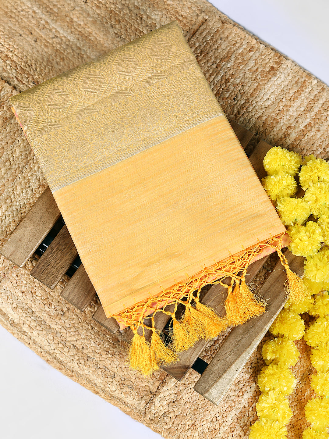 Women Semi Orgenza Weaving Saree Yellow -SOS11
