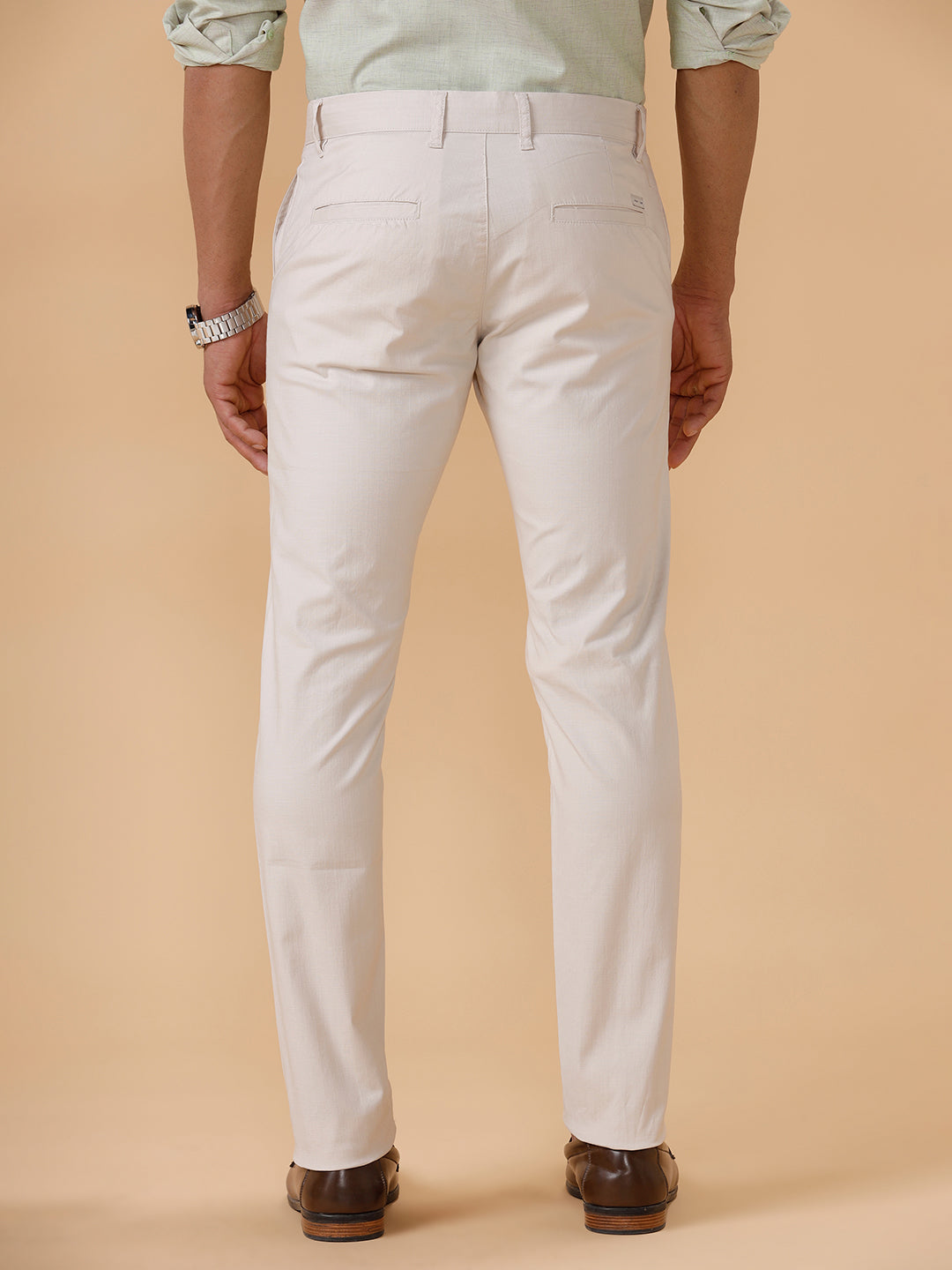 Men Cotton Smart Fit Stretch Pant Off White Linox