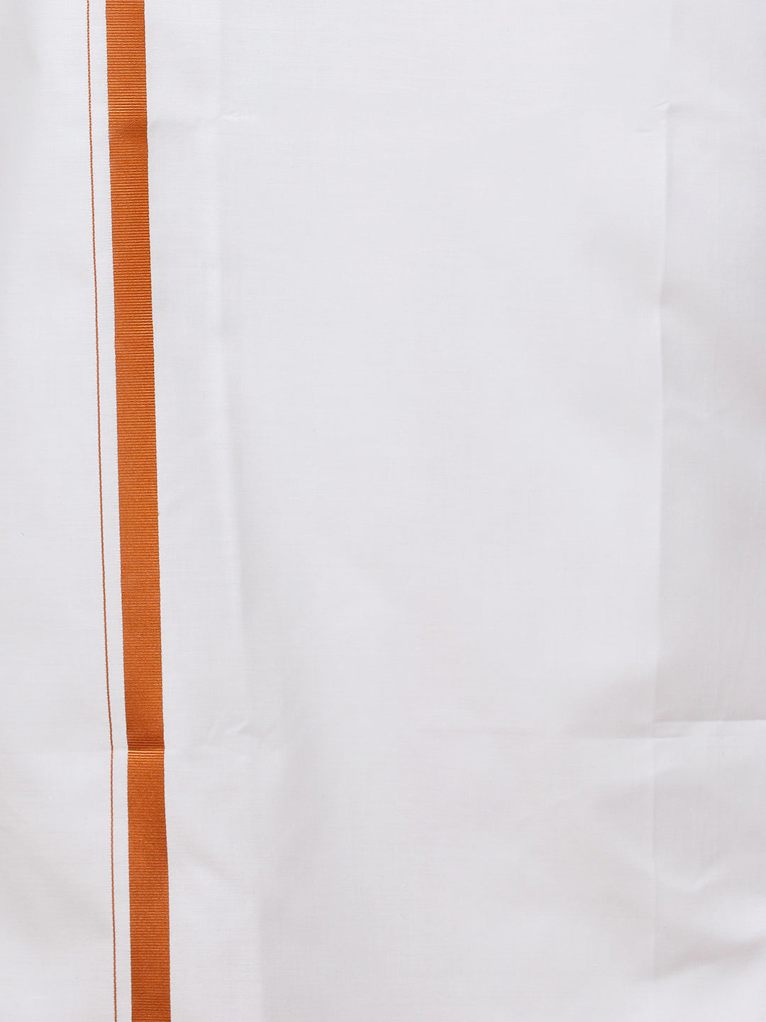 Men Cotton Blend Readymade Double Layer White Dhoti with 3/4" Copper Jari Border 248