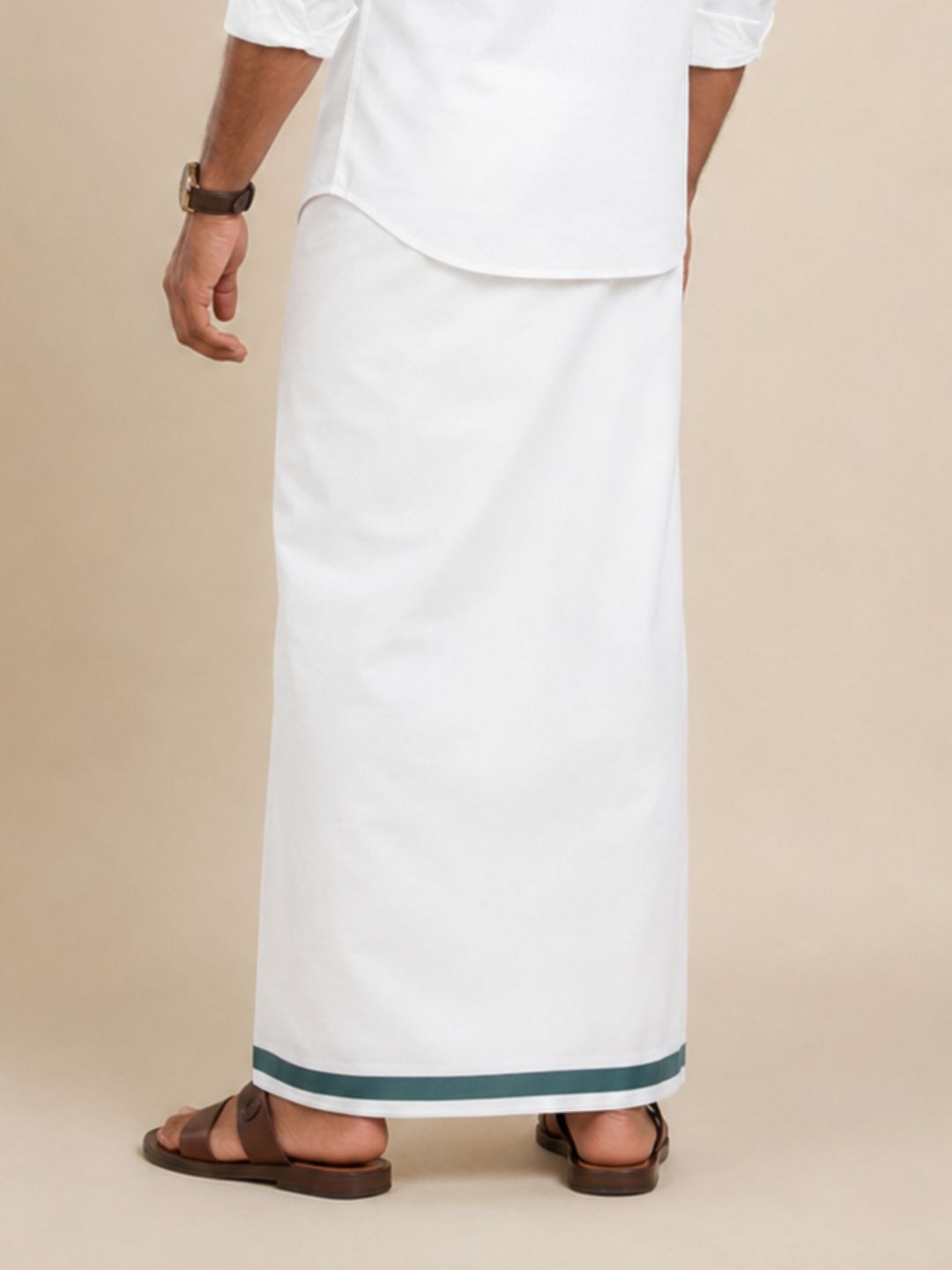 Men 100% Cotton Single Layer Small Border Dhoti Akill AK02