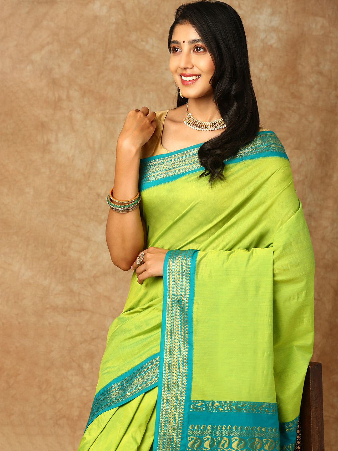 Women Kalyani Cotton Saree Green PCS126