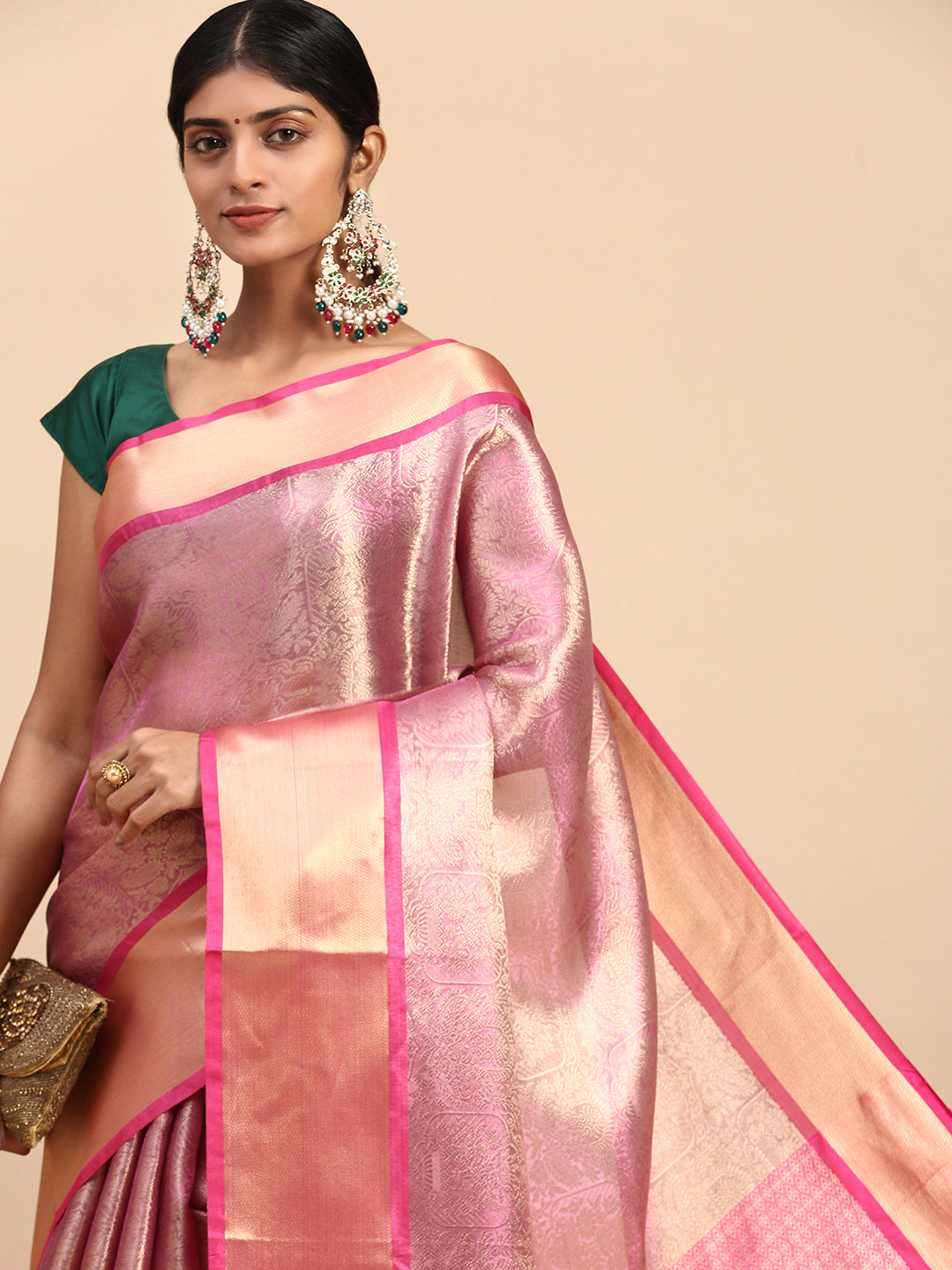 Women Semi Silk Tissue Weaving Saree Pink SS278