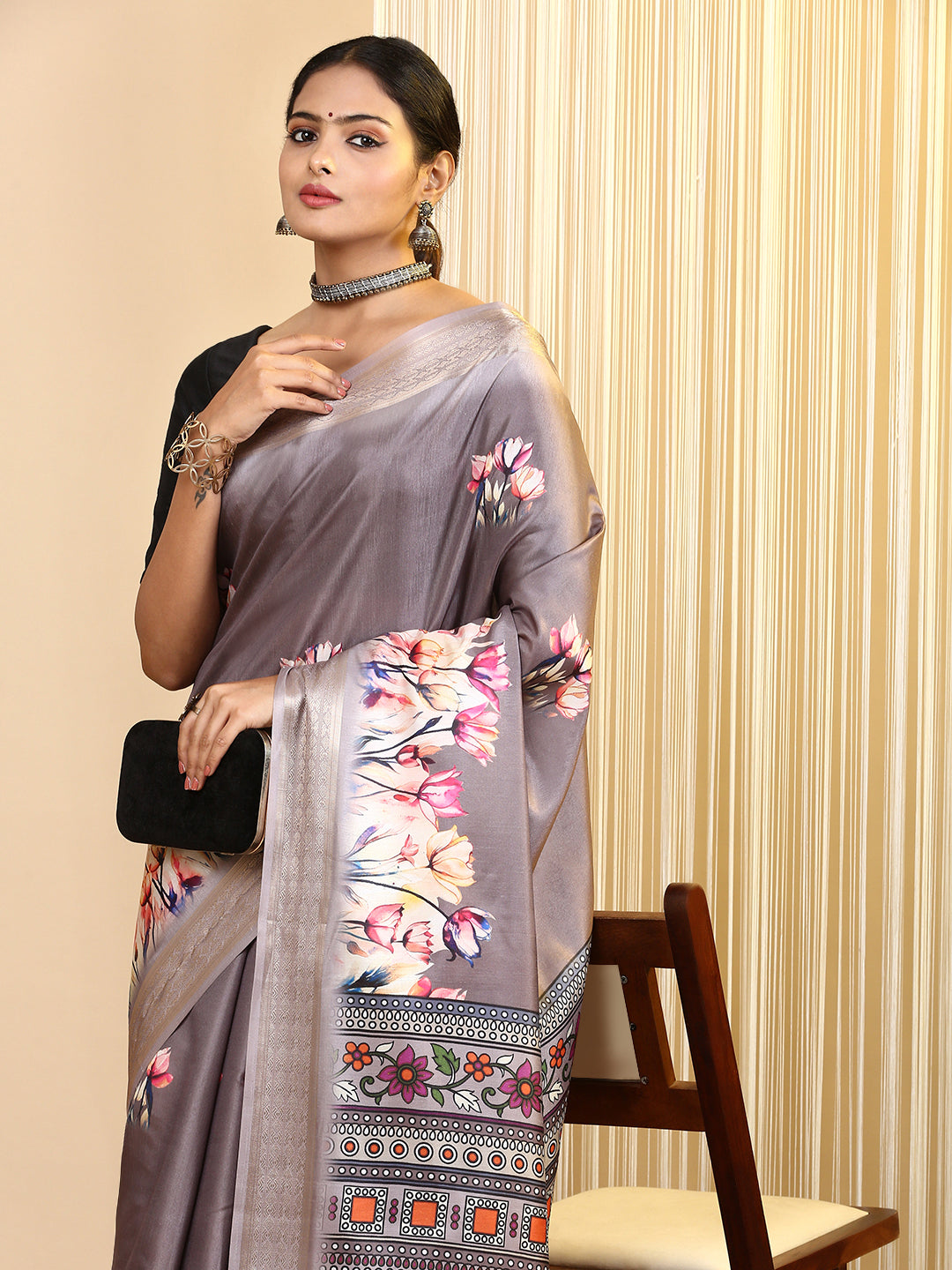 Women Semi Silk Saree Brown SS270