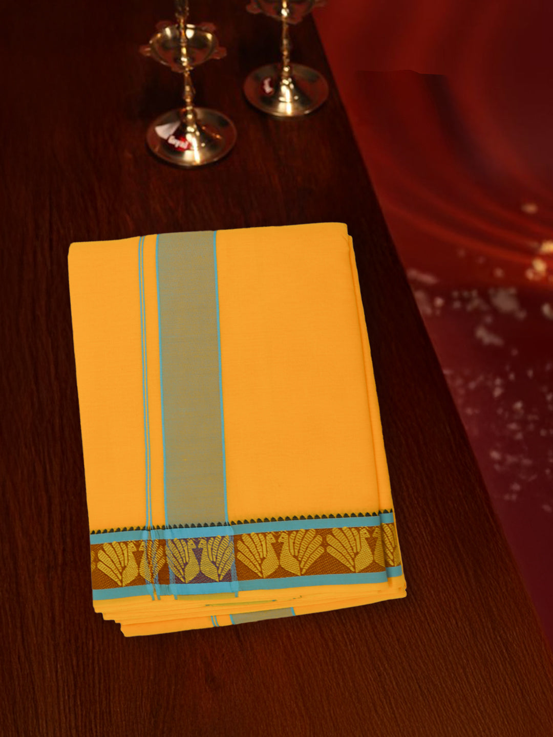 Men 100% Cotton Panchakacham with Angavasthram Set Adinath Mango (9+5)