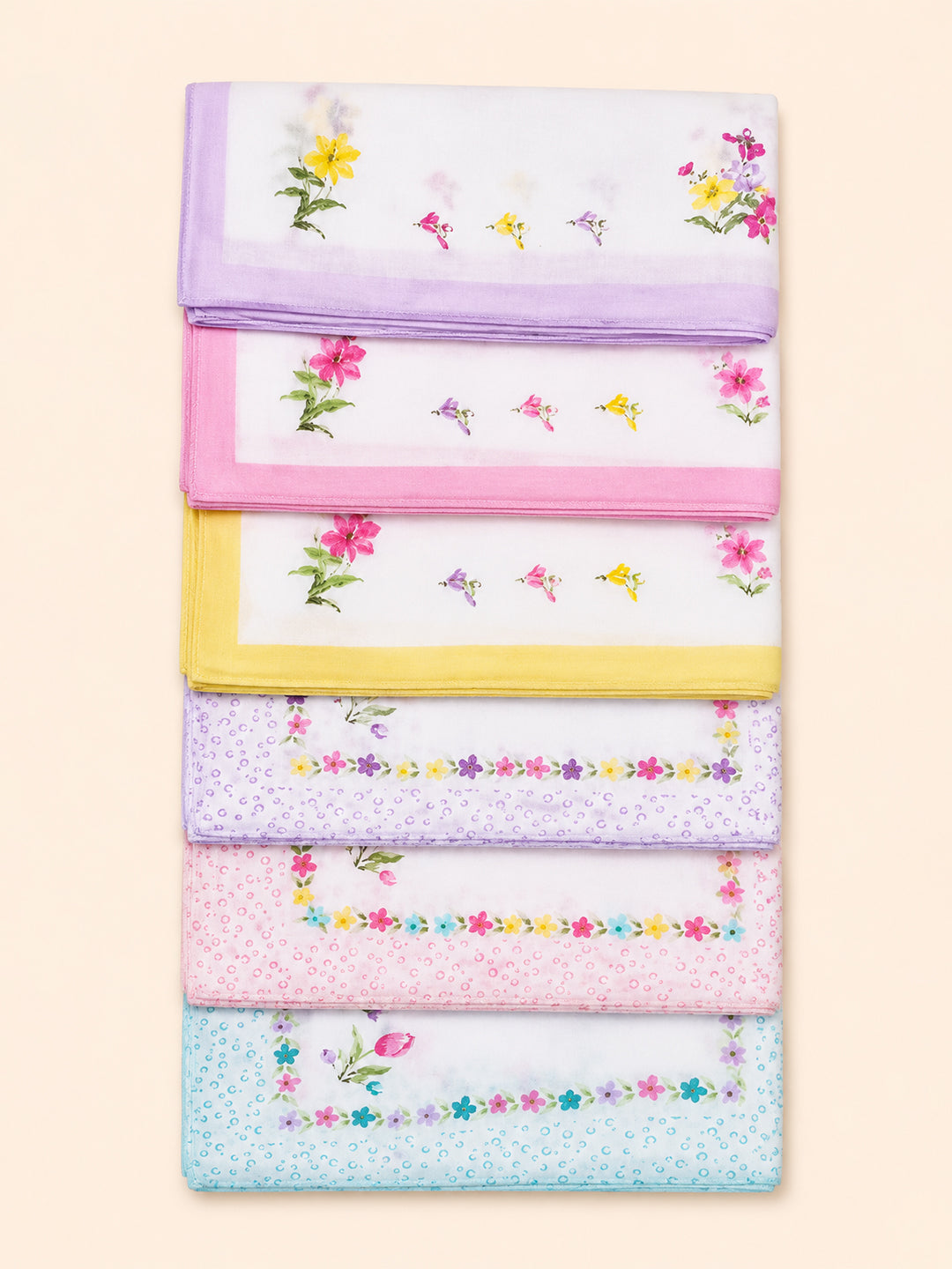 Women’s Assorted Color & Printed Cotton Handkerchief(Pack of 6)