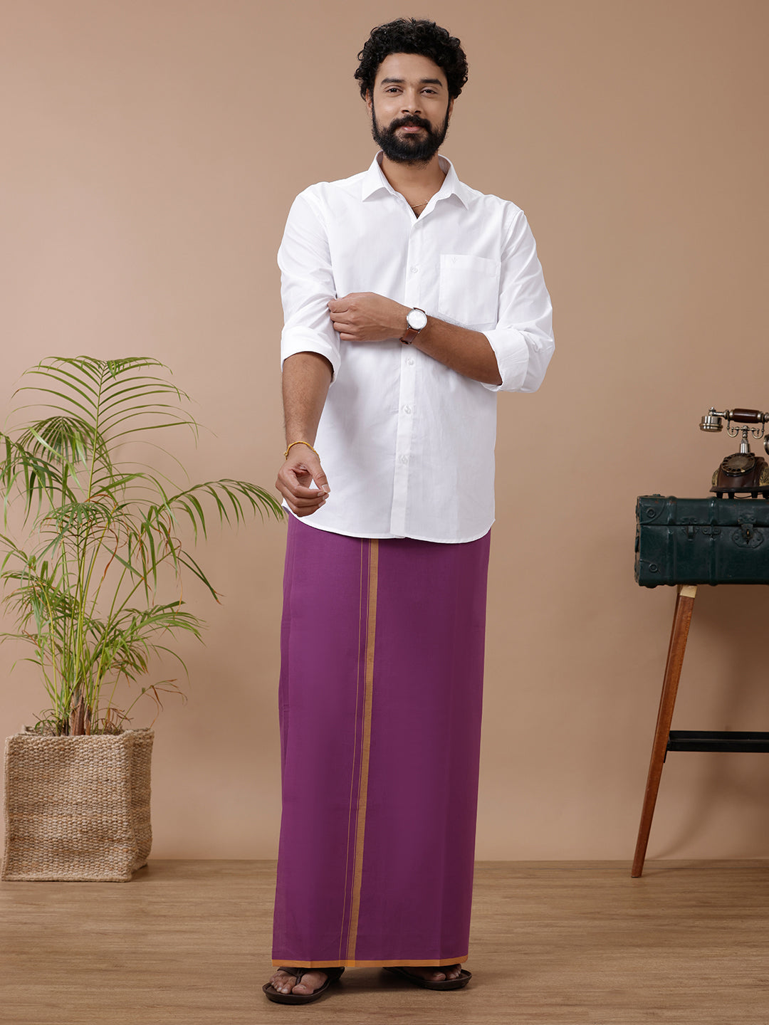 Men Fancy Border Dhoti Violet Enrich Colour 18(GRJUF)