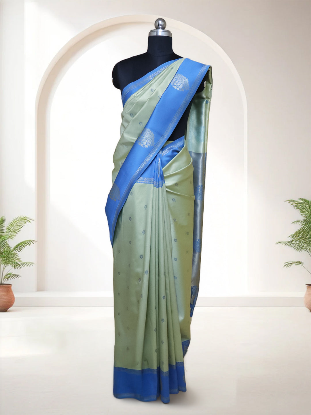 Couple Combo Shirt & Dhoti Set with Saree Moss Green MGD12