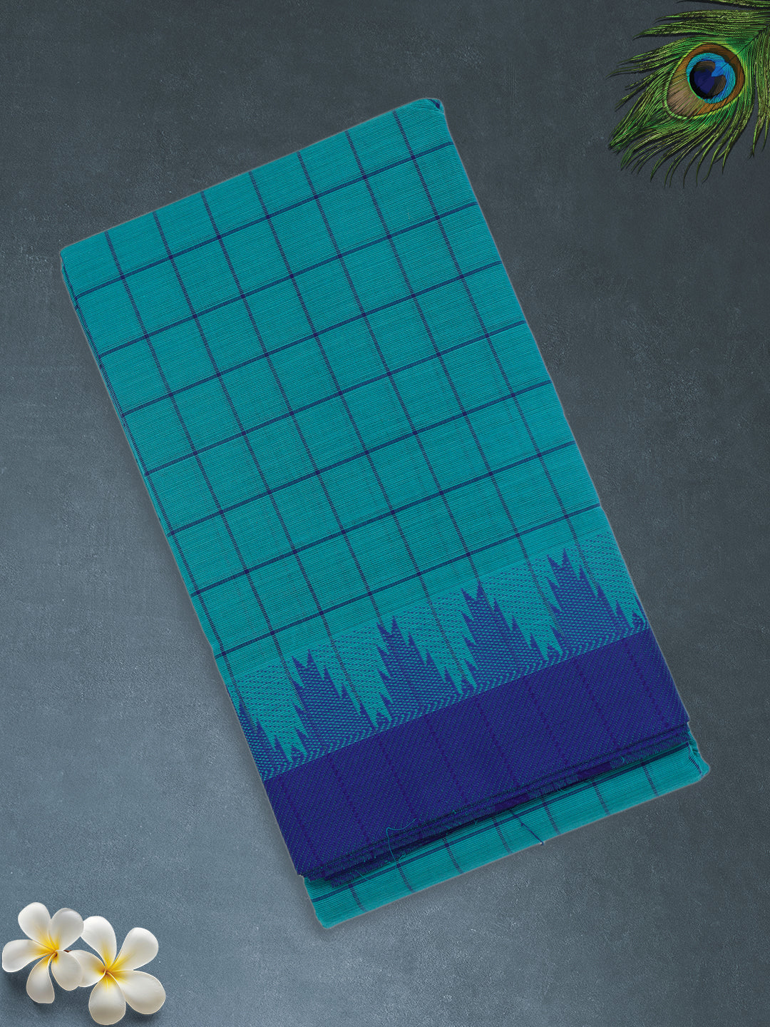 Women Blue Checks Pure Chettinad Cotton Saree PCS226