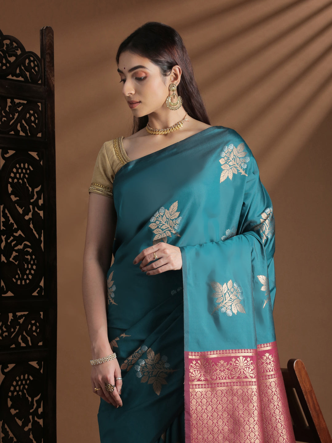 Women Soft Silk Saree Jungle Green SS412