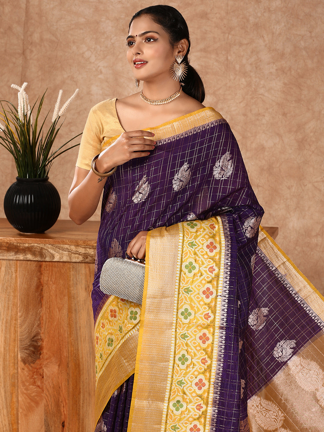 Women Semi Raw Silk Weaving Saree Blue SRS94