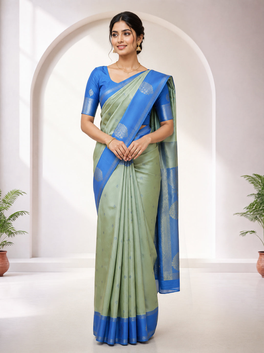 Couple Combo Shirt & Dhoti Set with Saree Green
