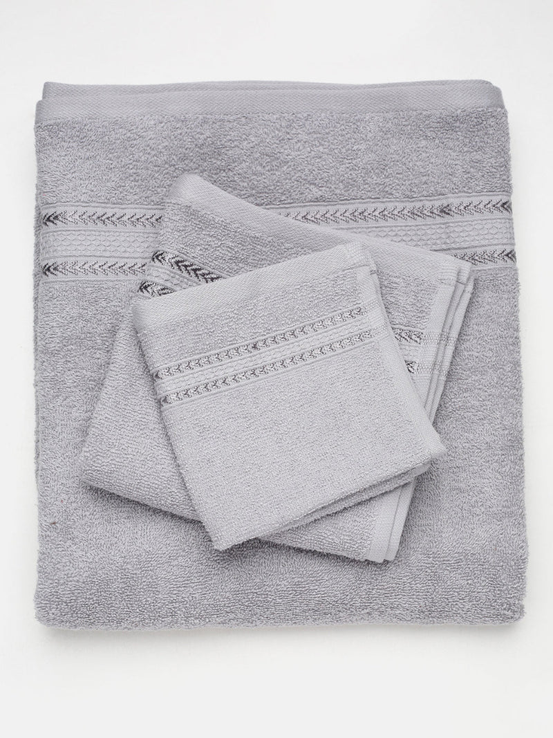 Premium Soft & Absorbent Grey Terry Hand Towel, Face Towel & Bath Towel 3 in 1 Combo