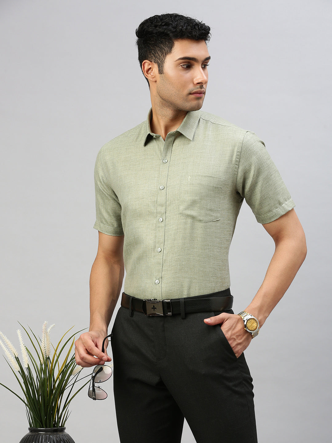 Mens Cotton Rich Shirt Green T7 CG16